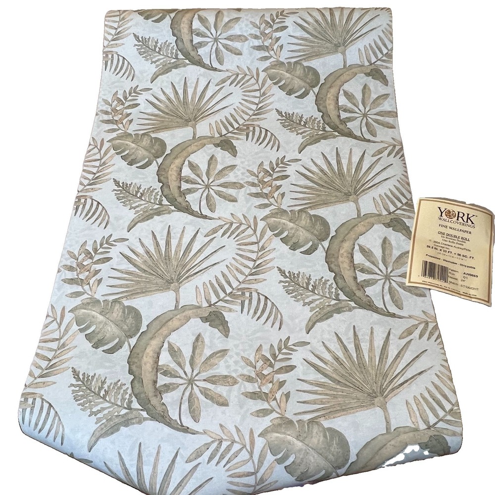 Vtg 2004 York Pre-pasted Tropical Foliage Wallpaper 56 sq ft Double Roll AW0669